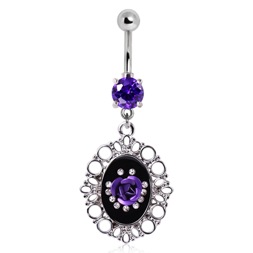 Ornate Frame Rose Navel Ring, front view