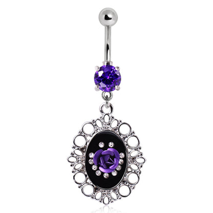 Ornate Frame Rose Navel Ring, front view
