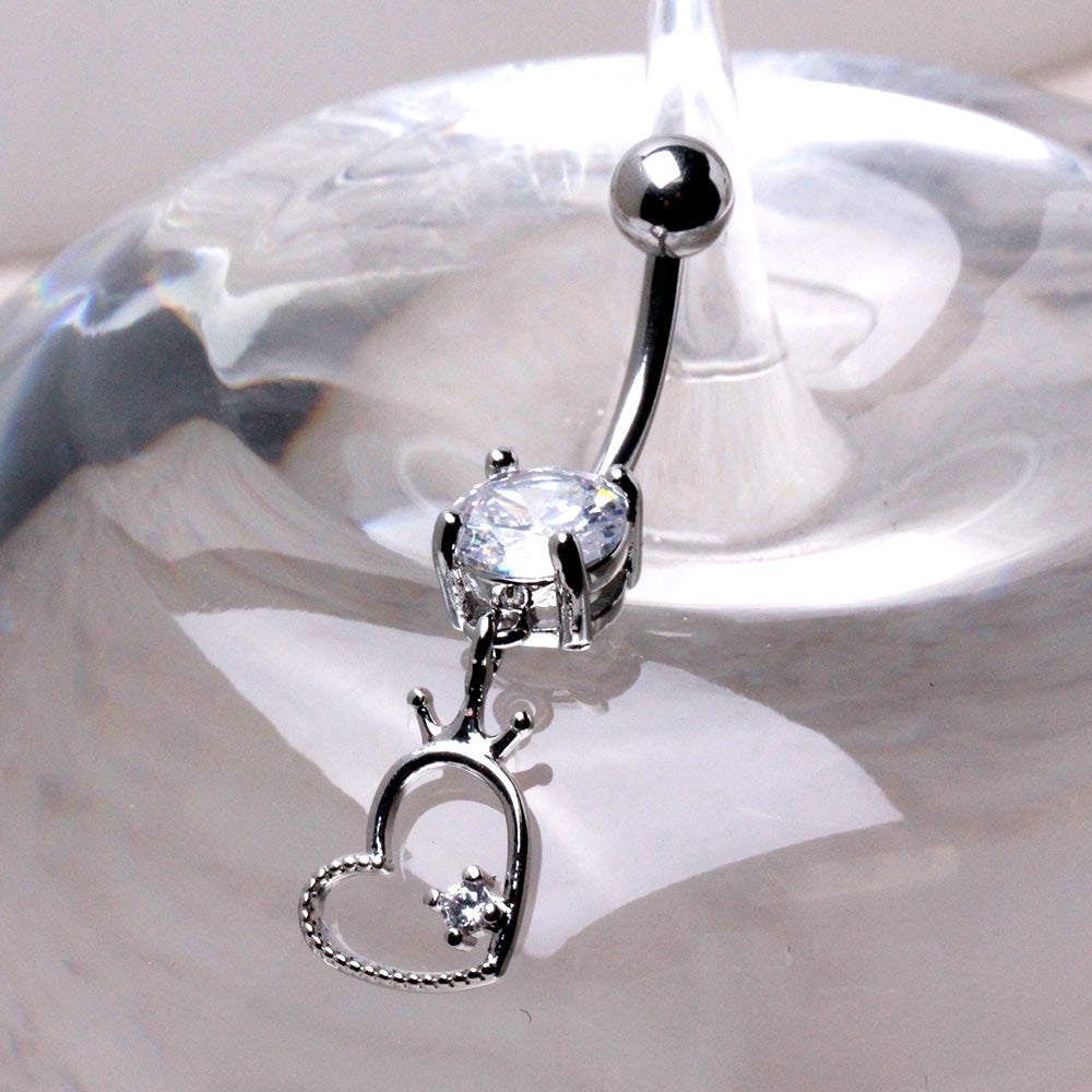 316L Stainless Steel Crowned Heart Dangle Navel Ring Navel Ring Skin Metals