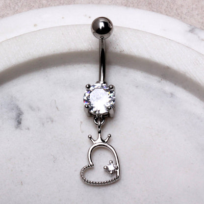 316L Stainless Steel Crowned Heart Dangle Navel Ring Navel Ring Skin Metals