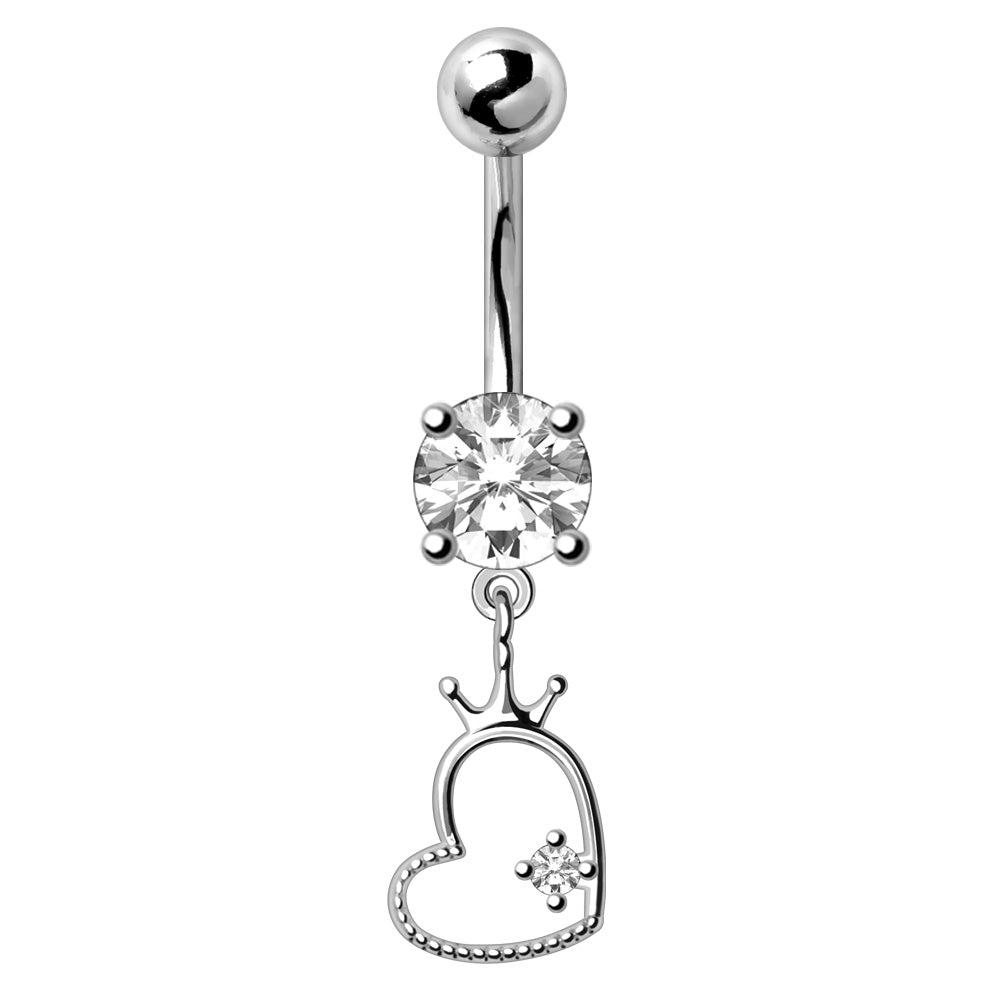 316L Stainless Steel Crowned Heart Dangle Navel Ring Navel Ring Skin Metals