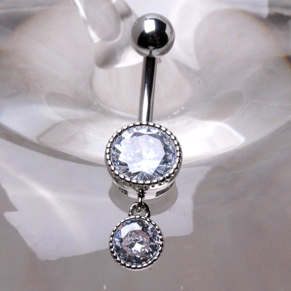 316L Stainless Steel Elegant Double CZ Dangle Navel Ring Navel Ring Skin Metals