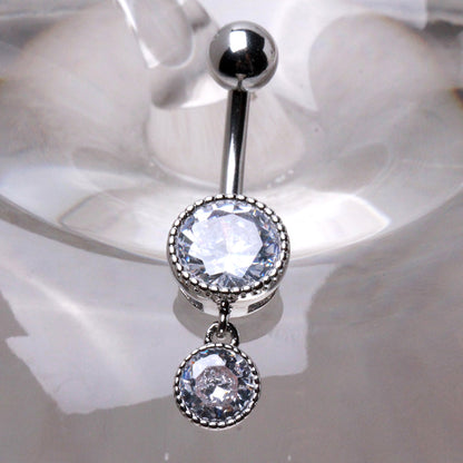 316L Stainless Steel Elegant Double CZ Dangle Navel Ring Navel Ring Skin Metals