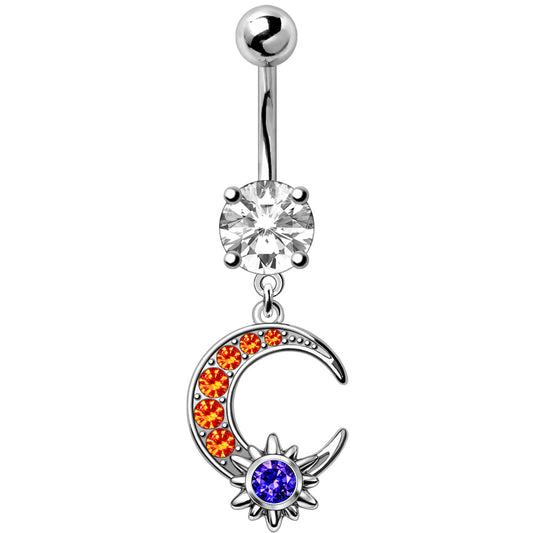 316L Stainless Steel Sun & Moon Dangle Navel Ring