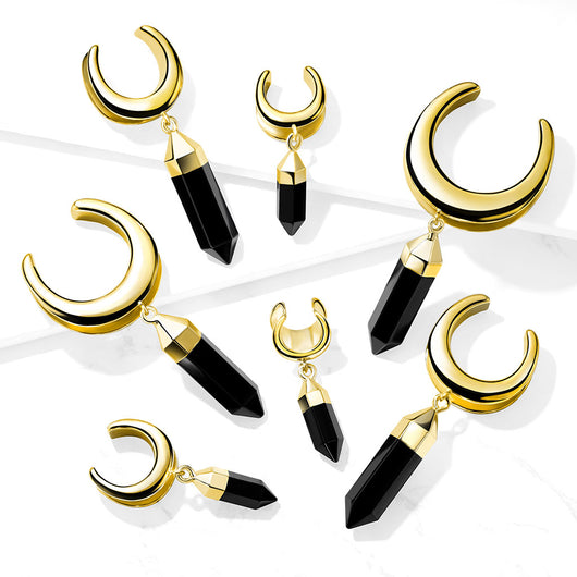 Saddle Spreader with Syntactic Onyx Dangle PVD Gold Over 316L Surgical Steel Plugs Impulse Piercings