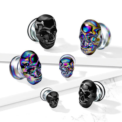 Skull Front Pyrex Glass Double Flare Plug Plugs Impulse Piercings