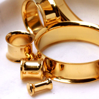 Gold Plated Double Flare Tunnel Plug — Sold as Pair - Skin Metals