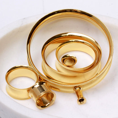 Gold Plated Double Flare Tunnel Plug — Sold as Pair - Skin Metals