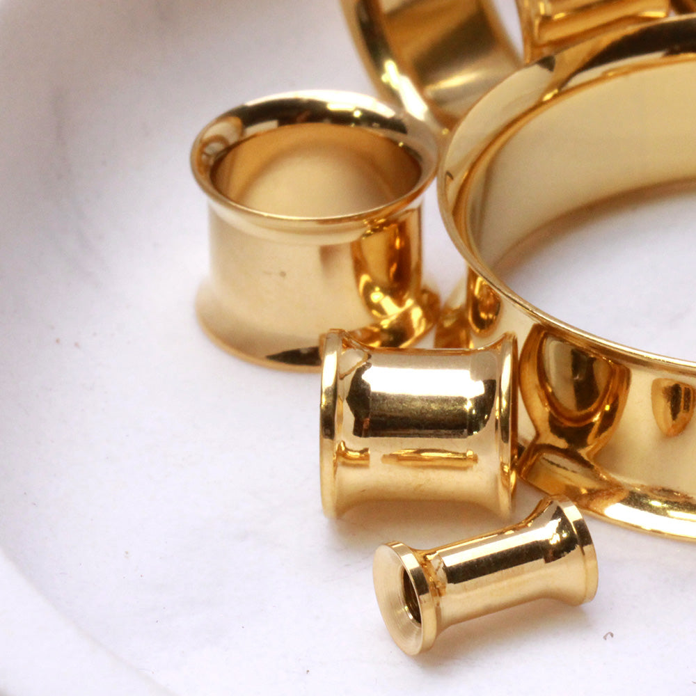 Gold Plated Double Flare Tunnel Plug — Sold as Pair - Skin Metals