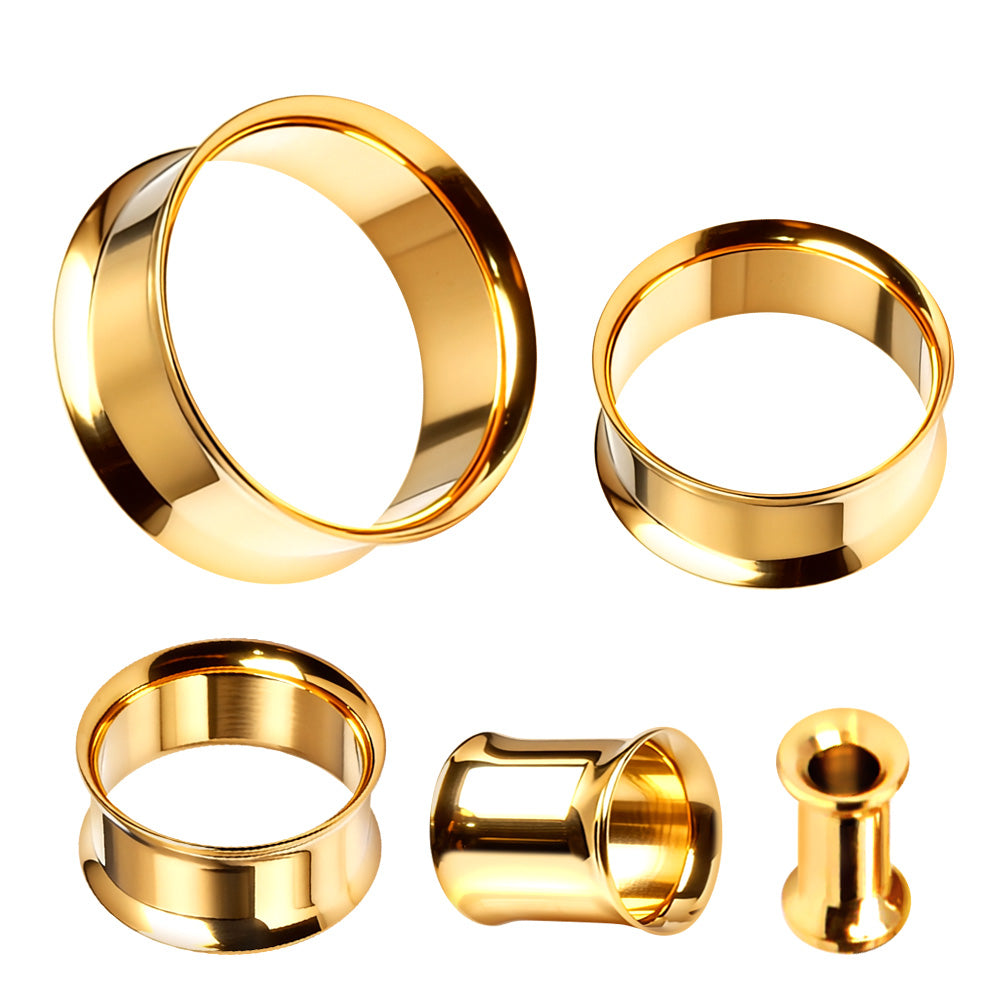 Gold Plated Double Flare Tunnel Plug — Sold as Pair - Skin Metals