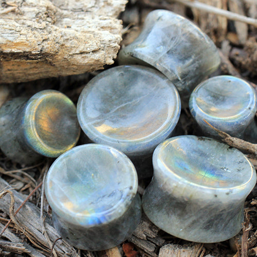 Natural White Labradorite Concave Stone Saddle Plug Plugs Impulse Piercings