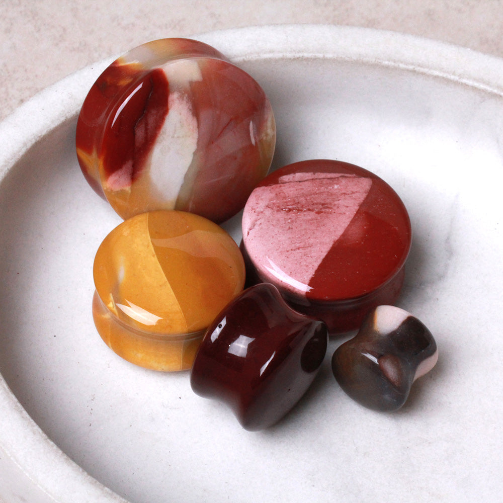 Natural Mookaite Jasper Stone Saddle Plug Plugs Skin Metals