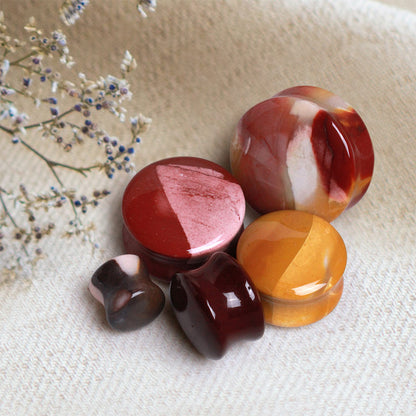 Natural Mookaite Jasper Stone Saddle Plug Plugs Skin Metals