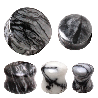 Natural Black Net Jasper Stone Saddle Plug Plugs Skin Metals