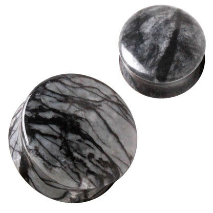 Natural Black Net Jasper Stone Saddle Plug Plugs Skin Metals