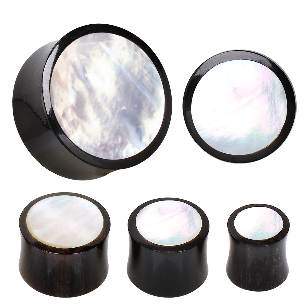Organic Buffalo Horn Saddle Plug with Mother of Pearl Inlay — Sold as Pair