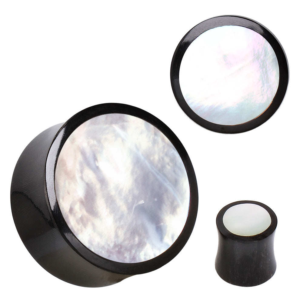 Organic Buffalo Horn Saddle Plug with Mother of Pearl Inlay — Sold as Pair