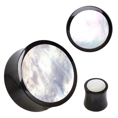 Organic Buffalo Horn Saddle Plug with Mother of Pearl Inlay — Sold as Pair