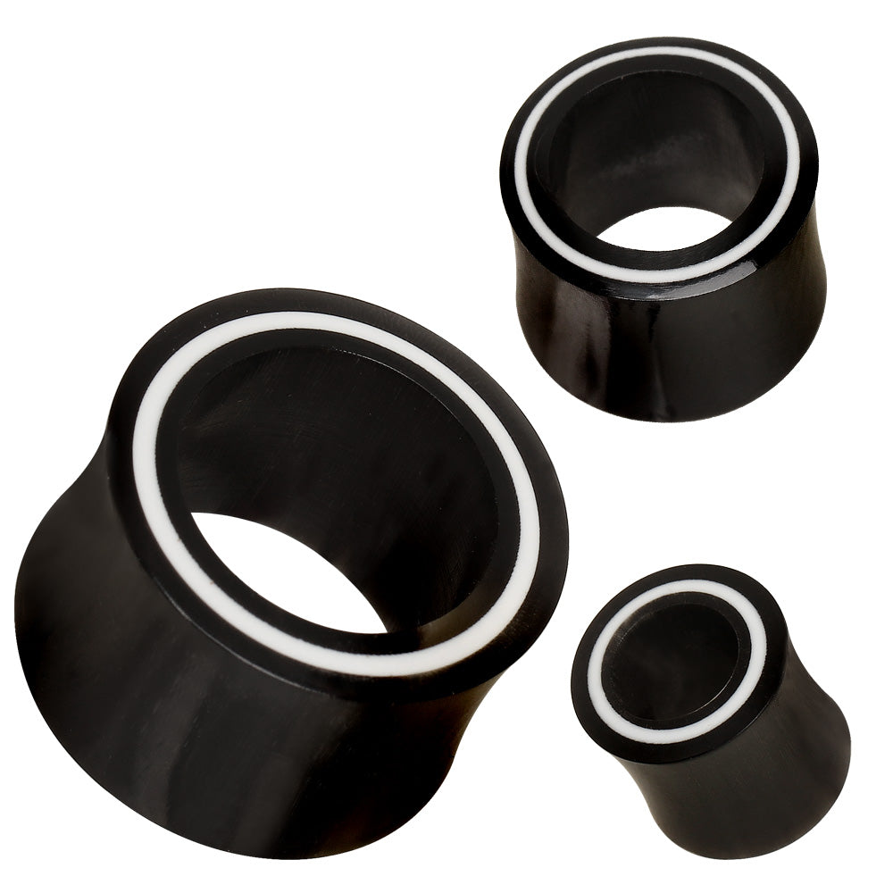 Organic Buffalo Horn Tunnel Plug with Bone Inlay — Sold as Pair