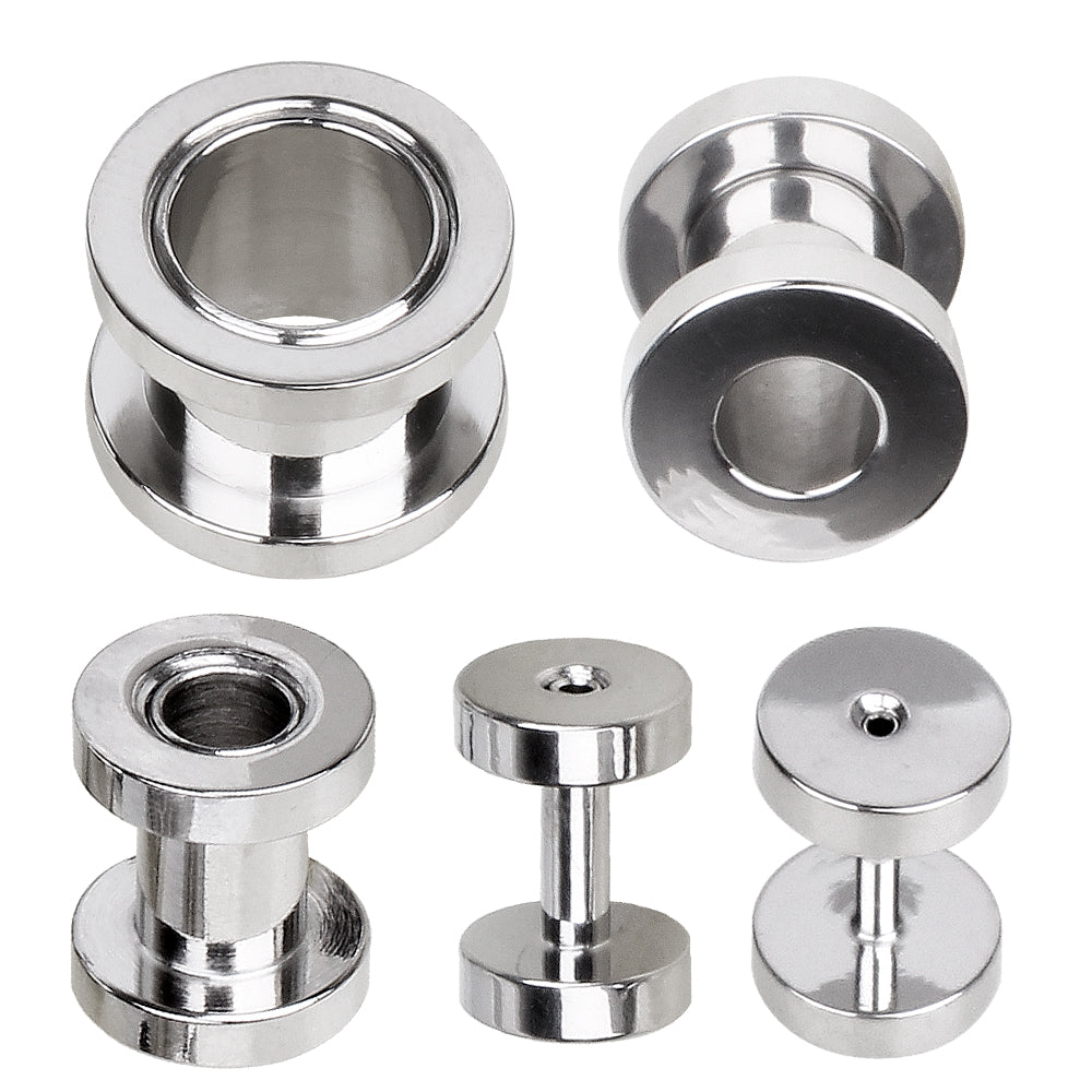 316L Surgical Steel Screw Fit Tunnel Plug Up to 2" — Sold as Pair - Skin Metals