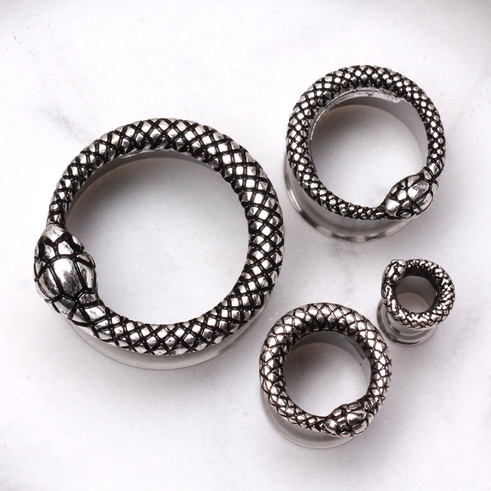 316L Stainless Steel Serpent Snake Double Flare Tunnel Plug — Sold as Pair