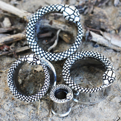 316L Stainless Steel Serpent Snake Double Flare Tunnel Plug — Sold as Pair