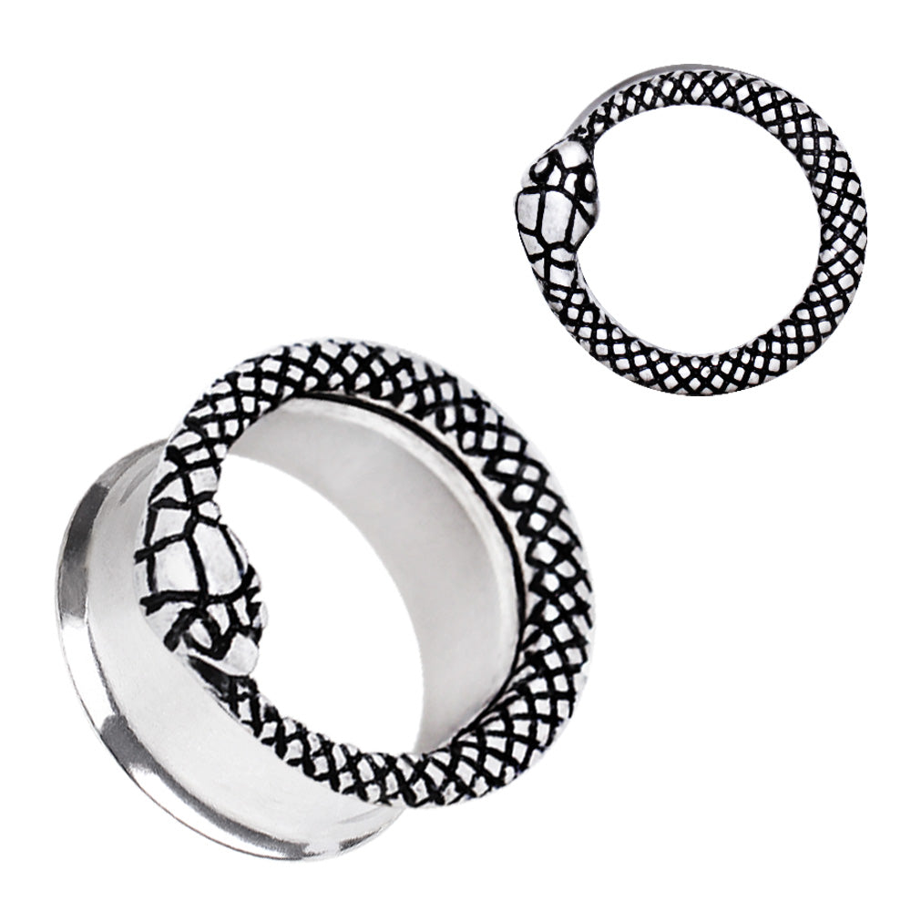 316L Stainless Steel Serpent Snake Double Flare Tunnel Plug — Sold as Pair