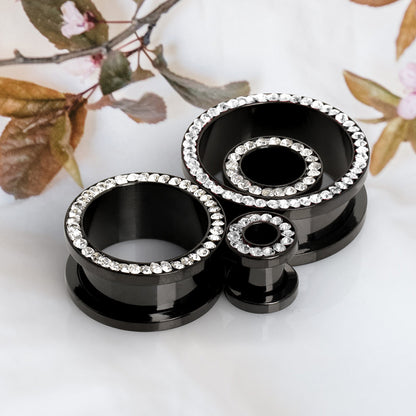 Black PVD Plated Multi CZ Screw Fit Tunnel Plug — Sold as Pair - Skin Metals