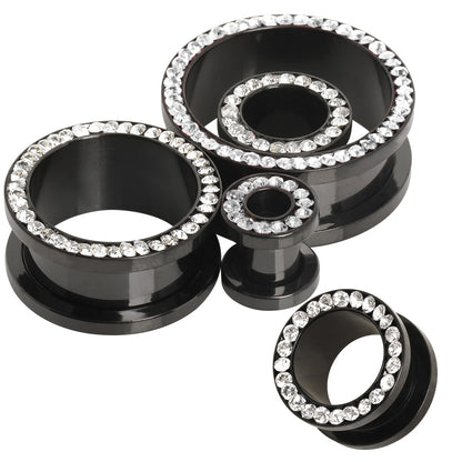 Black PVD Plated Multi CZ Screw Fit Tunnel Plug — Sold as Pair - Skin Metals