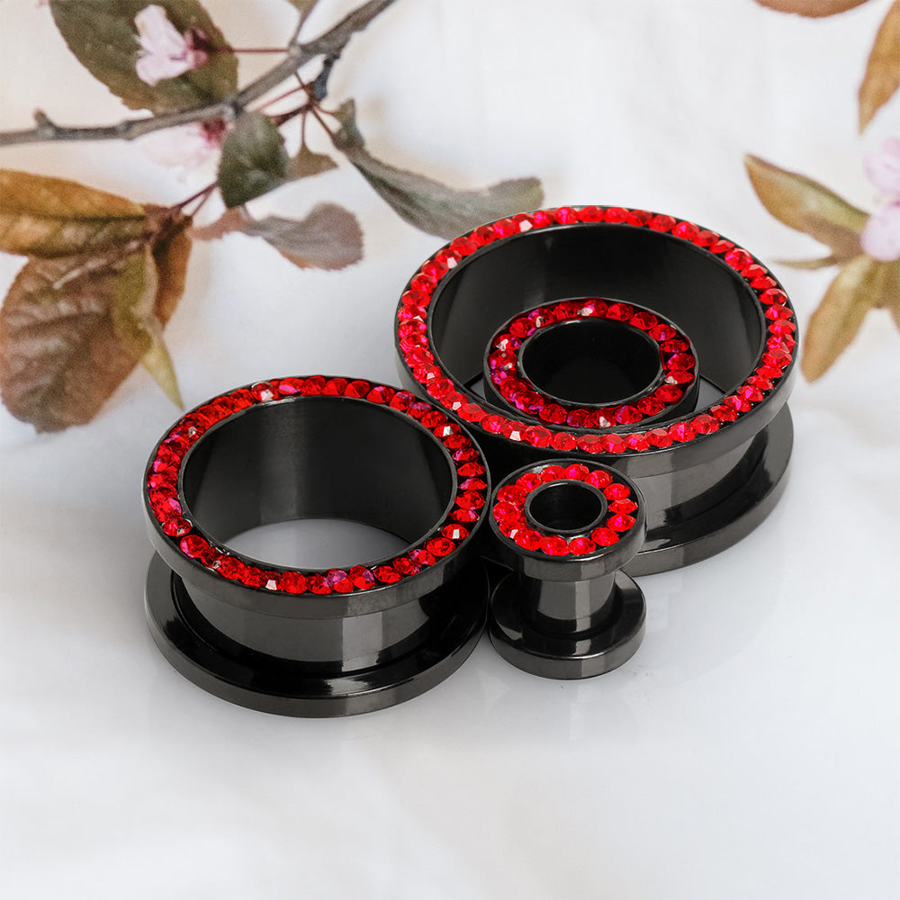 Black PVD Plated Multi CZ Screw Fit Tunnel Plug — Sold as Pair - Skin Metals