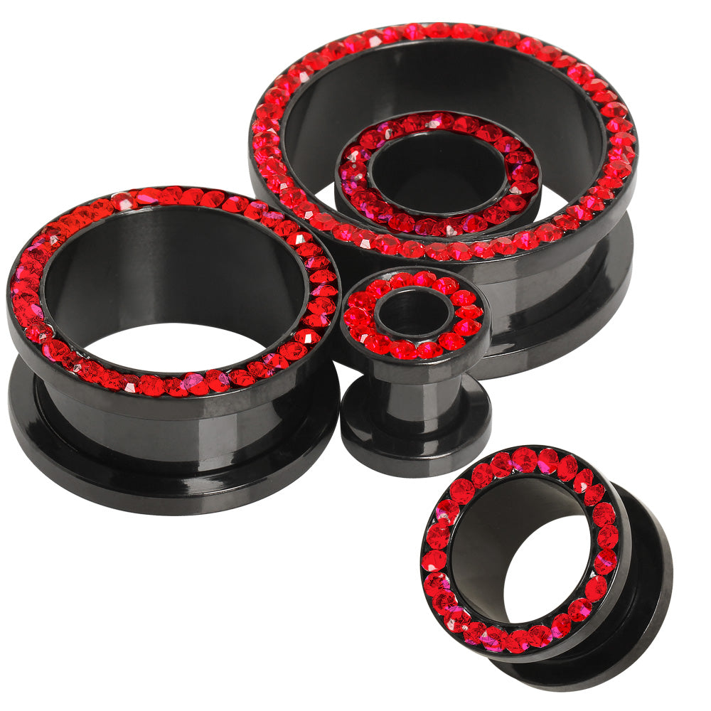 Black PVD Plated Multi CZ Screw Fit Tunnel Plug — Sold as Pair - Skin Metals
