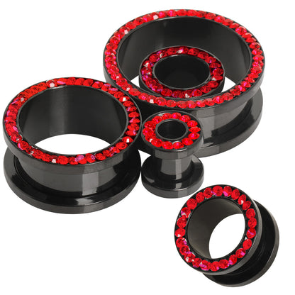 Black PVD Plated Multi CZ Screw Fit Tunnel Plug — Sold as Pair - Skin Metals