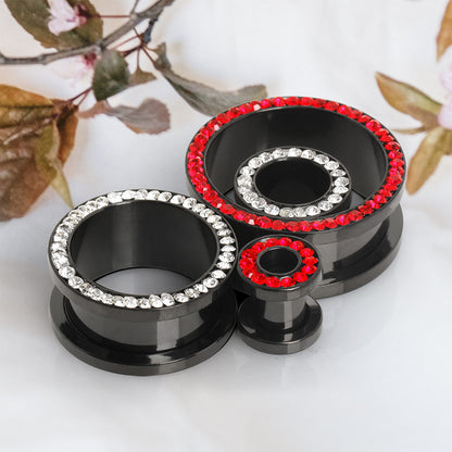 Black PVD Plated Multi CZ Screw Fit Tunnel Plug — Sold as Pair - Skin Metals