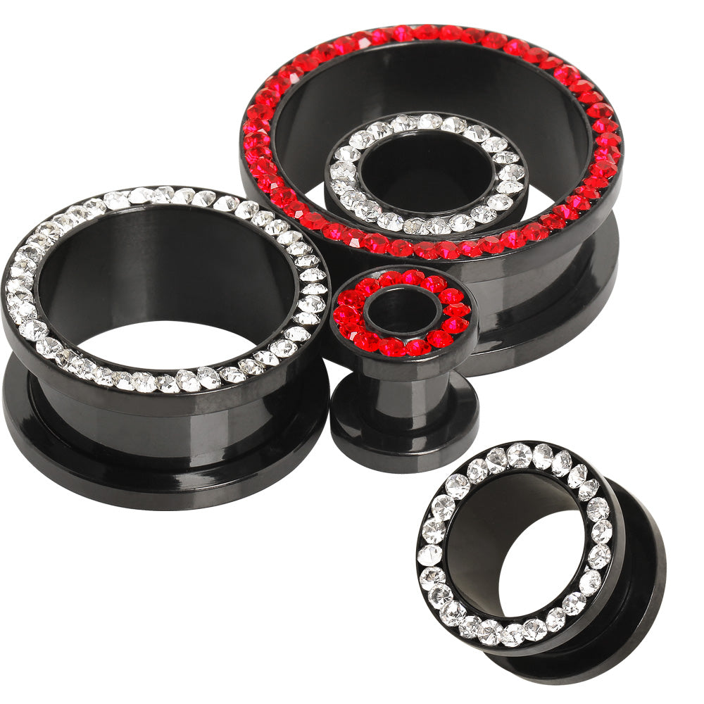 Black PVD Plated Multi CZ Screw Fit Tunnel Plug — Sold as Pair - Skin Metals