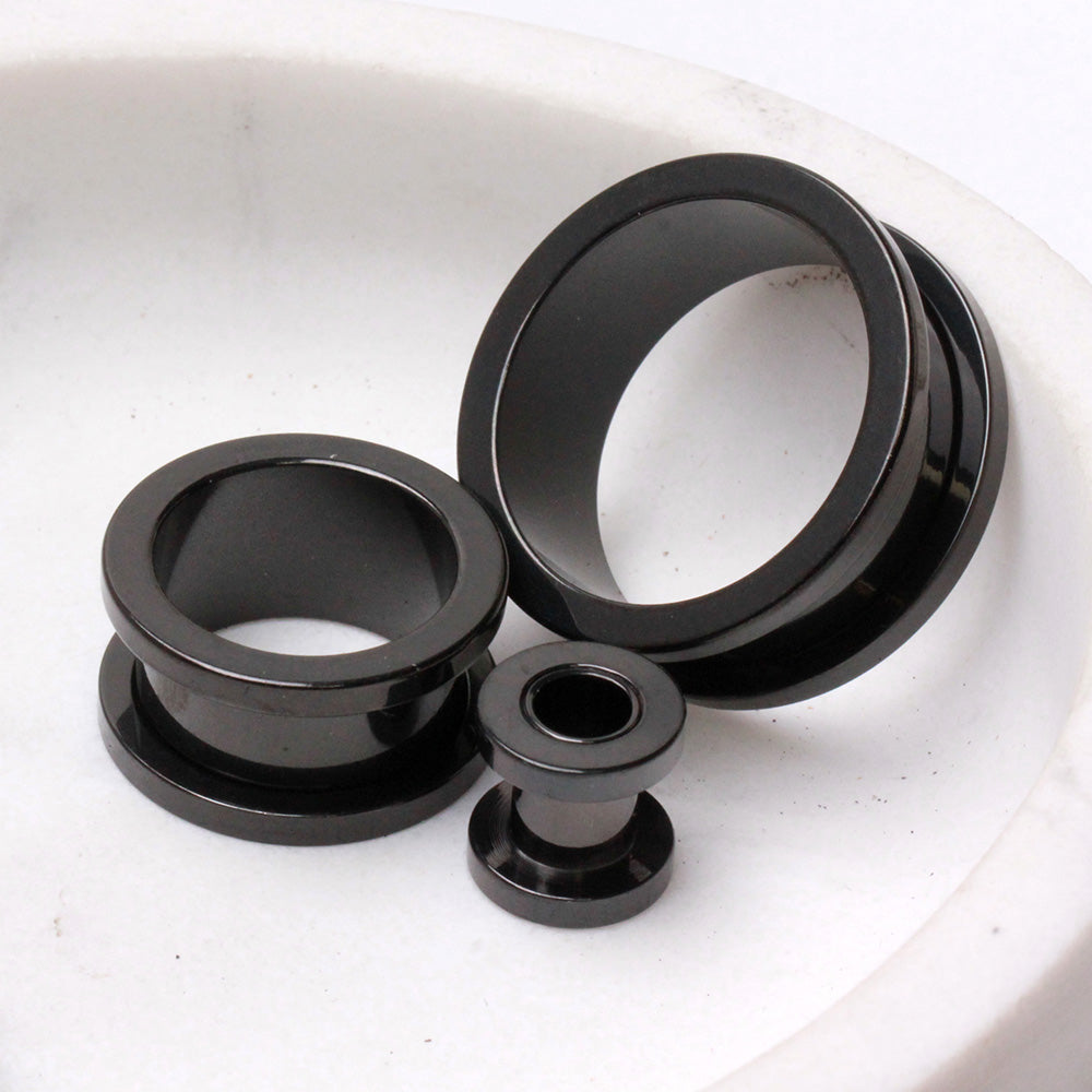 Black PVD Screw Fit Tunnel Plug — Sold as Pair