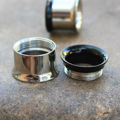 Dual-Style Black PVD Stainless Steel Screw Tunnel Plugs Plugs Impulse Piercings