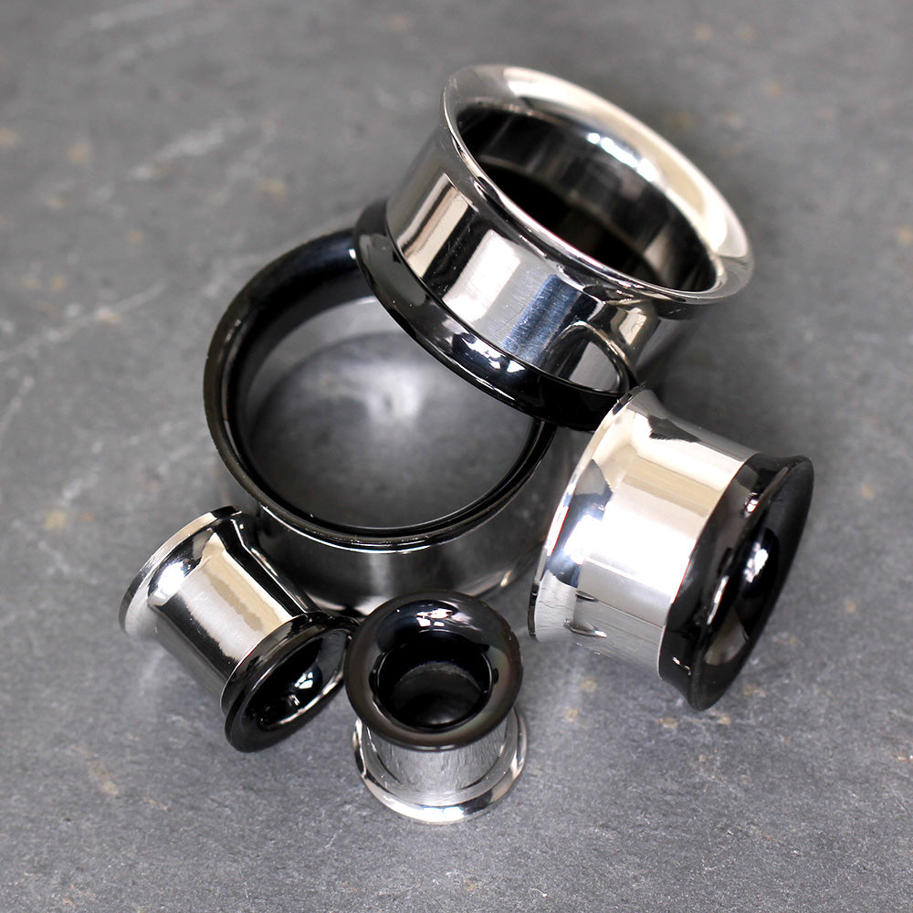 2-in-1 Black PVD & Steel Screw Tunnel Plug — Sold as Pair