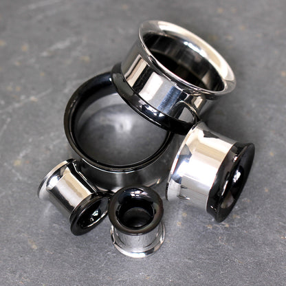2-in-1 Black PVD & Steel Screw Tunnel Plug — Sold as Pair