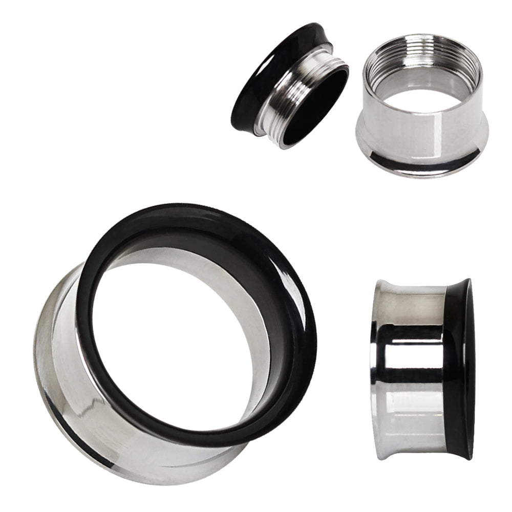 2-in-1 Black PVD & Steel Screw Tunnel Plug — Sold as Pair