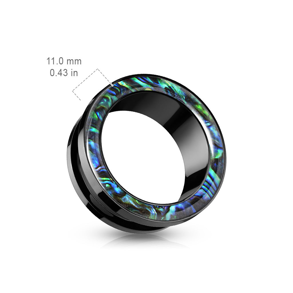 Abalone Rimmed Black PVD over 316L Surgical Steel Screw Fit Tunnel Plugs Impulse Piercings