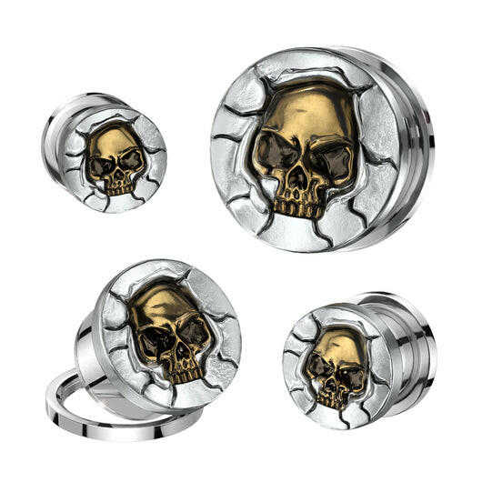 Protruding Bronze Skull 316L Surgical Steel Screw Fit Tunnel Plugs Impulse Piercings