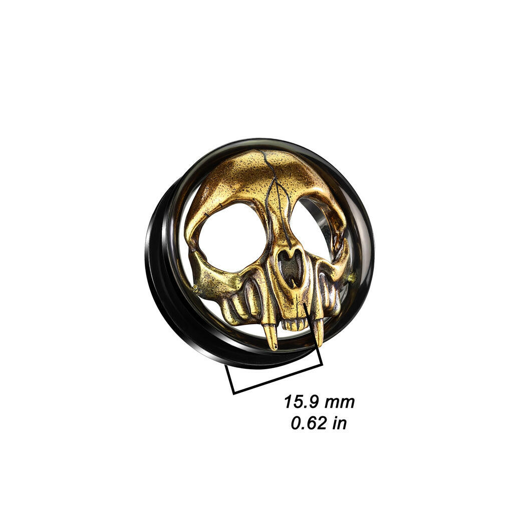 Gold Skull Head Black PVD over 316L Surgical Steel Screw Fit Tunnel Plugs Impulse Piercings