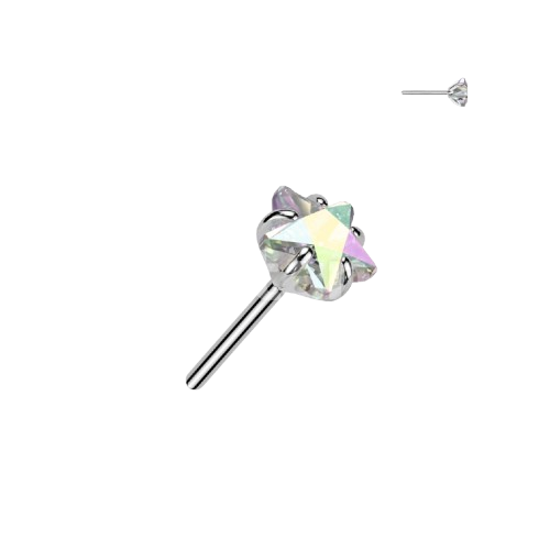 Implant Grade Titanium Threadless Push In Prong Set Star CZ Top Nose Ring Skin Metals