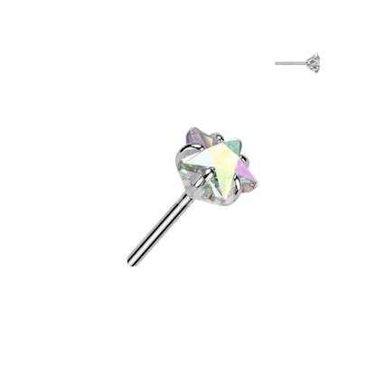 Implant Grade Titanium Threadless Push In Prong Set Star CZ Top Nose Ring Skin Metals