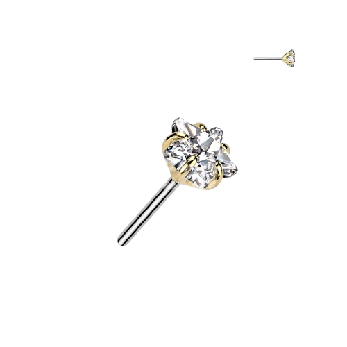 Implant Grade Titanium Threadless Push In Prong Set Star CZ Top Nose Ring Skin Metals