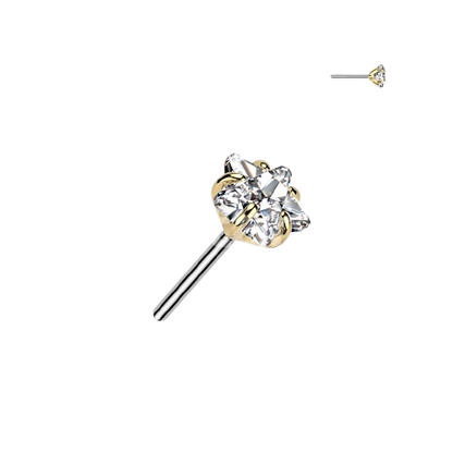 Implant Grade Titanium Threadless Push In Prong Set Star CZ Top Nose Ring Skin Metals