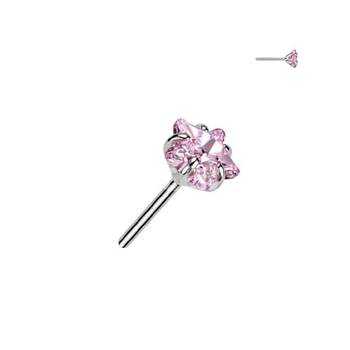 Implant Grade Titanium Threadless Push In Prong Set Star CZ Top Nose Ring Skin Metals