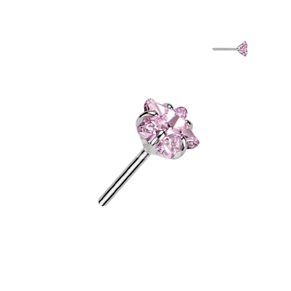 Implant Grade Titanium Threadless Push In Prong Set Star CZ Top Nose Ring Skin Metals