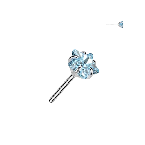 Implant Grade Titanium Threadless Push In Prong Set Star CZ Top Nose Ring Skin Metals