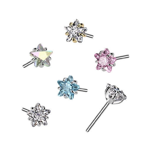 Implant Grade Titanium Threadless Push In Prong Set Star CZ Top Nose Ring Skin Metals